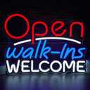 Welcome Walk-ins Neon Sign - Open for Business LED Light Dimmable Usb Powered Large Neon Light for Wall Decor 15.1 * 11.1 inch Attractive Shop Signage for Restaurants, Bars, Salons