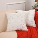 Christmas Pillow Covers 18 x 18 - Throw Pillow Covers Set with Hidden Zipper, Decorative Faux Fur Throw Pillows with Snowflakes, Christmas Decorations