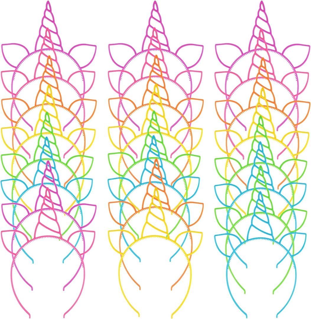 Zddaoole 24 Pcs Unicorn Headbands Unicorn Birthday Party Favors, Plastic Hairbands for Girls, Headware Accessories for Party Supplies Gift, Teens Toddlers Children
