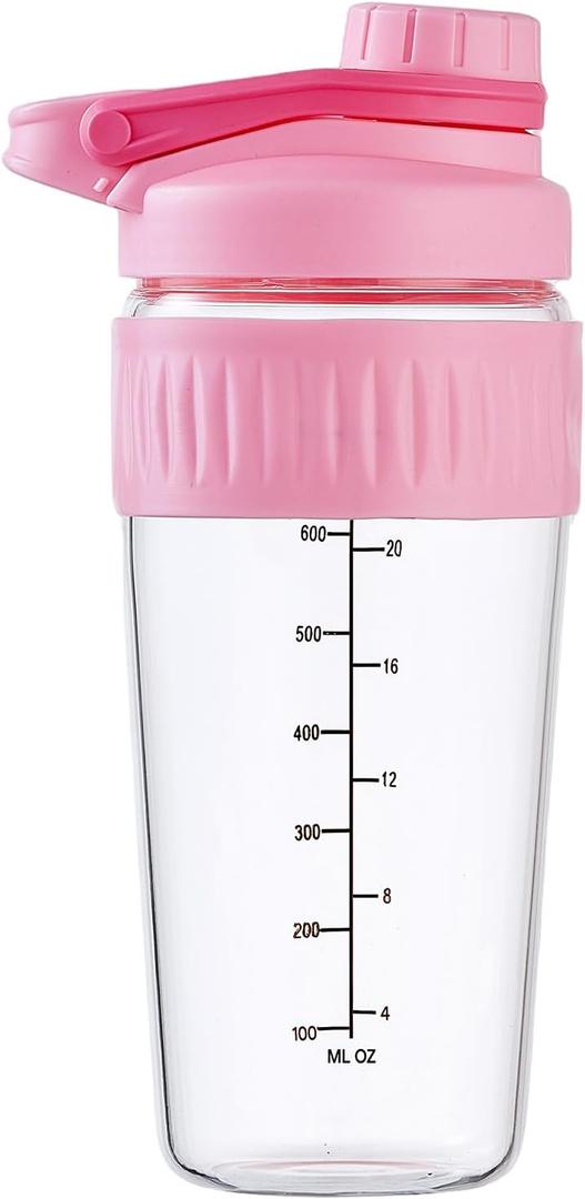 24oz Glass Shaker Bottle, 2 Pack Borosilicate Glass Protein Powder Gym Workout Shaker Cup Mixes for Protein Mixes with Blending Ball (C-PINK, 2)