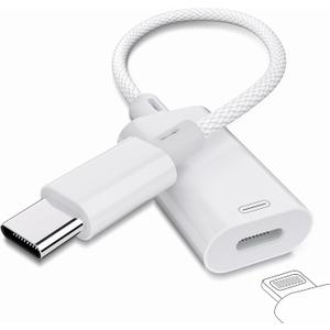 USB C to Lightning Audio Adapter, USB C Male to Female Lightning Earphone Audio Adapter with Charging and Data Transfer Compatible with iPhone 16/16 Pro/16e/15/15 Pro Max, iPad Pro/Air 6/5, MacBook (White)