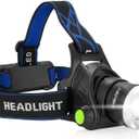 Rechargeable LED headlamp, 1000 lumens - Super Bright and Lightweight, Comfortable fit, 3 Modes, 90 Adjustable, Water Resistant headlamp for Camping, Running and Fishing