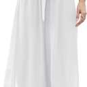 WANGZHI Women's Wide Leg Chiffon Dress Pant Elegant Party Elastic Waist Trouser with Pockets, M