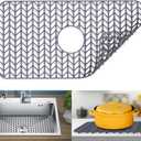 Silicone Kitchen Sink Protector Mat, 26" × 14" Center Drain, Gray, For Farmhouse Stainless Steel Or Porcelain Sink