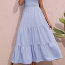BTFBM Summer Dresses 2026 Spring One Shoulder Floral Flowy Sundresses for Women Sleeveless Smocked Boho Beach Maxi Dress (Blue, L)
