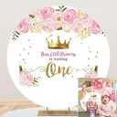 OERJU Pink Floral Happy 1st Birthday Round Backdrop for Girl - Our Little Princess is Turning One - Circle Backdrop Cover 6x6ft