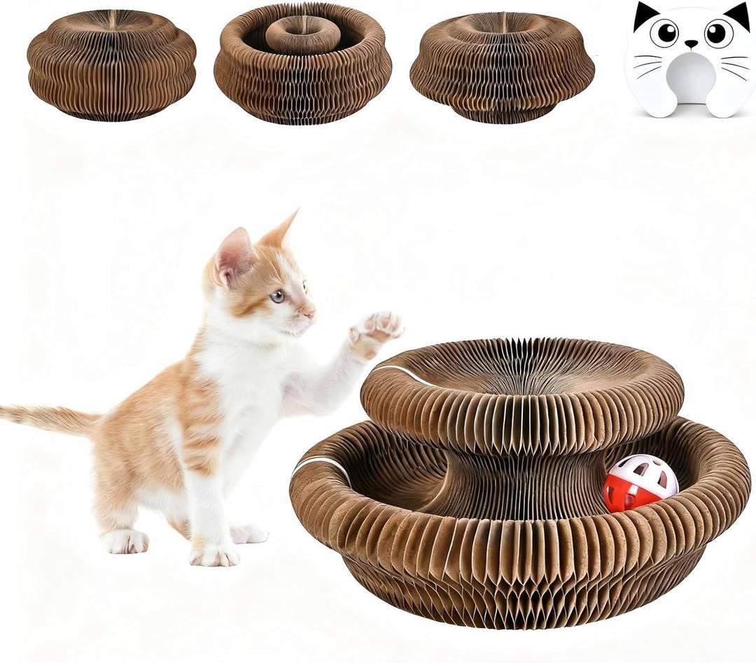 Zaviorra Cat Toy Magic Organ Cat Scratcher Cardboard with Bell Ball, Foldable Design& Changeable Accordion Shape,Exercise Anxiety Relief Toy for Indoor Cats and Protect The Furniture