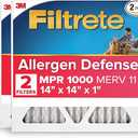 Filtrete 14x14x1 AC Furnace Air Filter, MERV 11, MPR 1000, Micro Allergen Defense, 3-Month Pleated 1-Inch Electrostatic Air Cleaning Filter, 2 Pack (Actual Size 13.81 x 13.81 x 0.81 in)