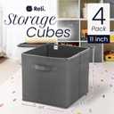 Reli. 11 Inch Cube Storage Bins (4 Pack) | Cube Organizer Bins | 11x11 Fabric Storage Boxes | Collapsible, Foldable Fabric Cubby Box (Square) | Kids Room Organization (Dark Gray)