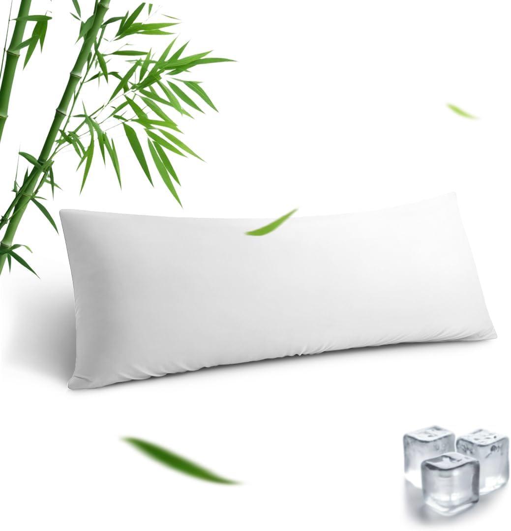 Body Pillowcase, Cooling Viscose from Bamboo Pillow Cover with Zipper Closure, Soft Moisture-Wicking for Hot Sleepers, Hair and Skin-Friendly, White, 1 Pack
