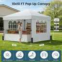 Raynesys Pop Up Canopy Tent with Sidewalls, 10x10ft 10 Person Party Tent One Push Setup, Portable Gazebo Outdoor Sun Shade for Events, Parties, Camping, Commercial, Silver Coated Top, White