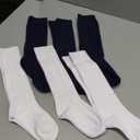 Mini angel Knee High Socks for Girls Seamless Knee Socks Cable Knit Uniform Socks Cotton Long Socks Kids Dress Socks 3 Pack (5-7 Years, Navy+white, 6 Pairs)