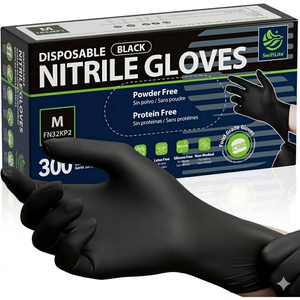 SWIFTLITE Disposable Nitrile Gloves Black, Food Safe Rubber Gloves Latex-Free Powder-Free for Cooking Food Prep Kitchen Clean, 300, Medium