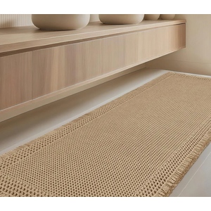 Extra Large Waffle Bath Mat, Boho Woven Modern Bath Rug Absorbent Non Slip, Ultra Soft Bathroom Mats, Machine Washable Knit Bath Rugs with Border for Bathroom, Bedroom, Kitchen, Shower, 6'x2', Beige