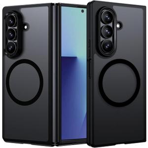 2 x HikerClub for Galaxy Z Fold 7 (2025) Magnetic Case, Compatible with Wireless Charger, Slim Fit Anti-Scratch Translucent Frosted Black Shockproof Case