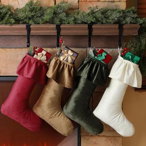 Kinlop 4 Pack 18 Inch Neutral Christmas Velvet Stocking Ruffled Design Large Christmas Stockings with Hanging Loops for Fireplace Xmas Tree Ornament Vintage Holiday Season Party Decorations