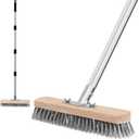 Stainless Steel Wire Scrub Brush with Long Handle, Moss Remover Wire Broom for Deck, Rough Surface, Concrete Floor, Patio, Garden, Garage (Silvery)