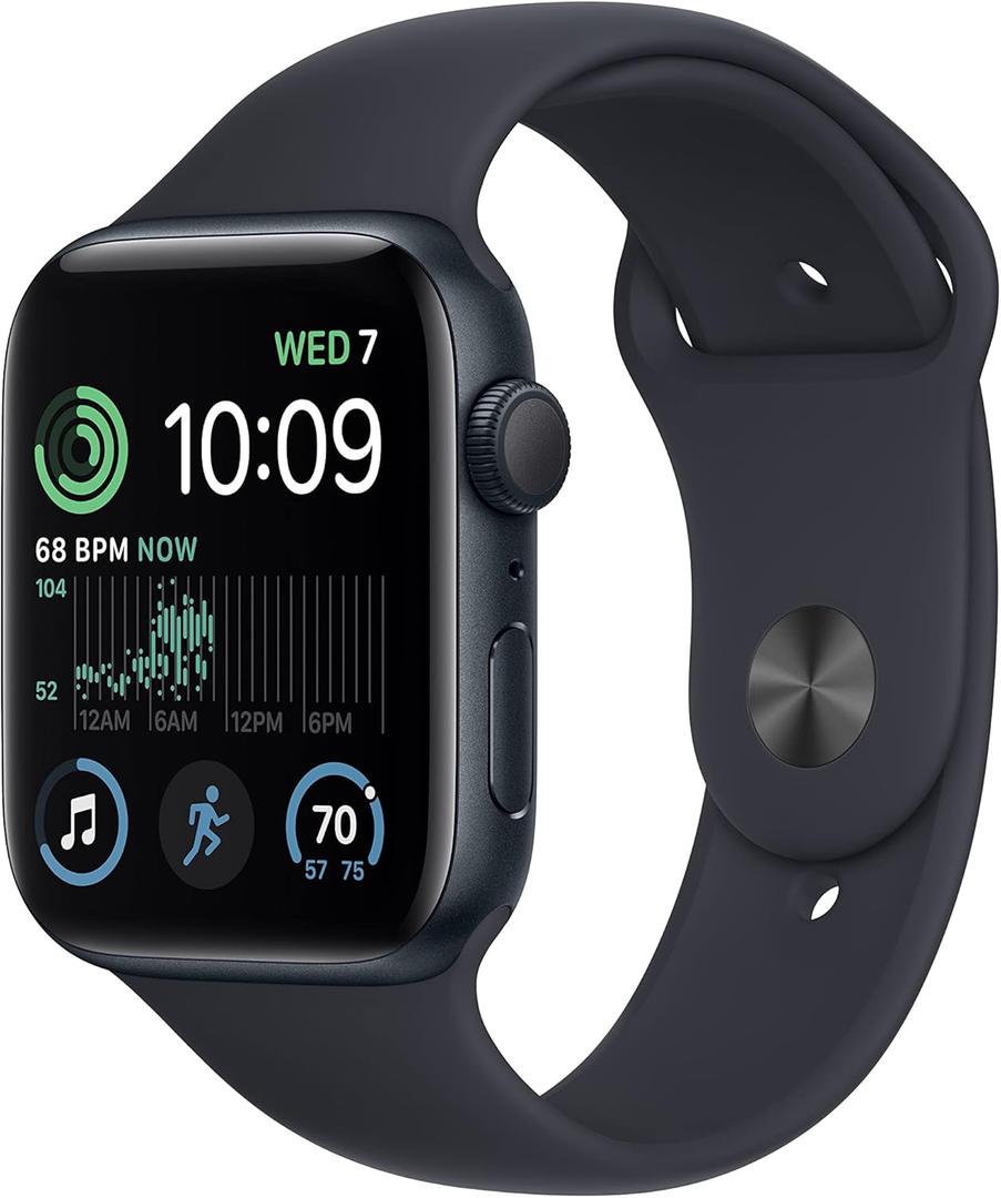 Apple Watch SE (2nd Gen) [GPS 44mm] Smart Watch w/Midnight Aluminum Case & Midnight Sport Band - S/M. Fitness & Sleep Tracker, Crash Detection, Heart Rate Monitor, Retina Display, Water Resistant