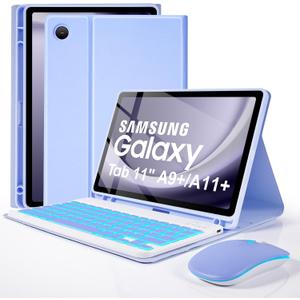 Backlit Keyboard Case with Mouse for Samsung Galaxy Tab 11 inch A11 Plus & A9 Plus, Dechatable Bluetooth Keyboard, Light Cover for Galaxy A9 +/A11+ Tablet Case with Keyboard, Pencil Holder,PL