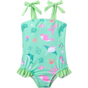 Vieille Toddler Girls Swimsuits Ruffle Bathing Suits One Piece Swimwear 2-6T (Sea World)