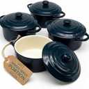 Kook Ceramic Mini Cocotte Set, Small Casserole Dishes with Lids and Handles, Individual Baking Ramekins, Oven safe 350F, Microwave & Dishwasher Safe, Stoneware, 12 oz, Set of 4, (Navy)