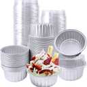 100Pcs Aluminum Cups with Lids,5oz Disposable Ramekin Baking Cups Muffin Liners Mini Pie Pans Foil Cupcake Containers for Christmas Party Wedding,Silver
