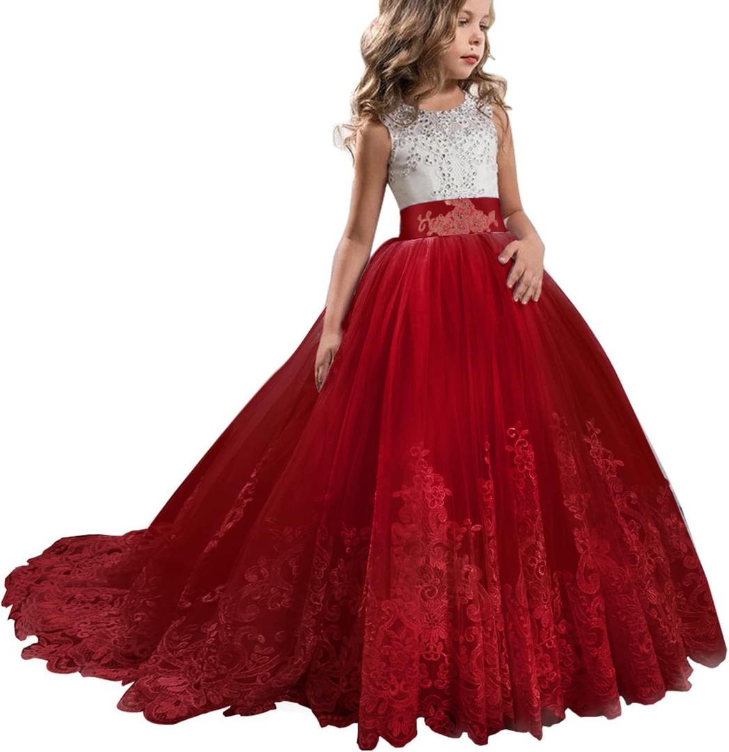 TTYAOVO Girls Embroidery Princess Dress Wedding Birthday Party Long Tail Prom Gowns (14-15 Years)