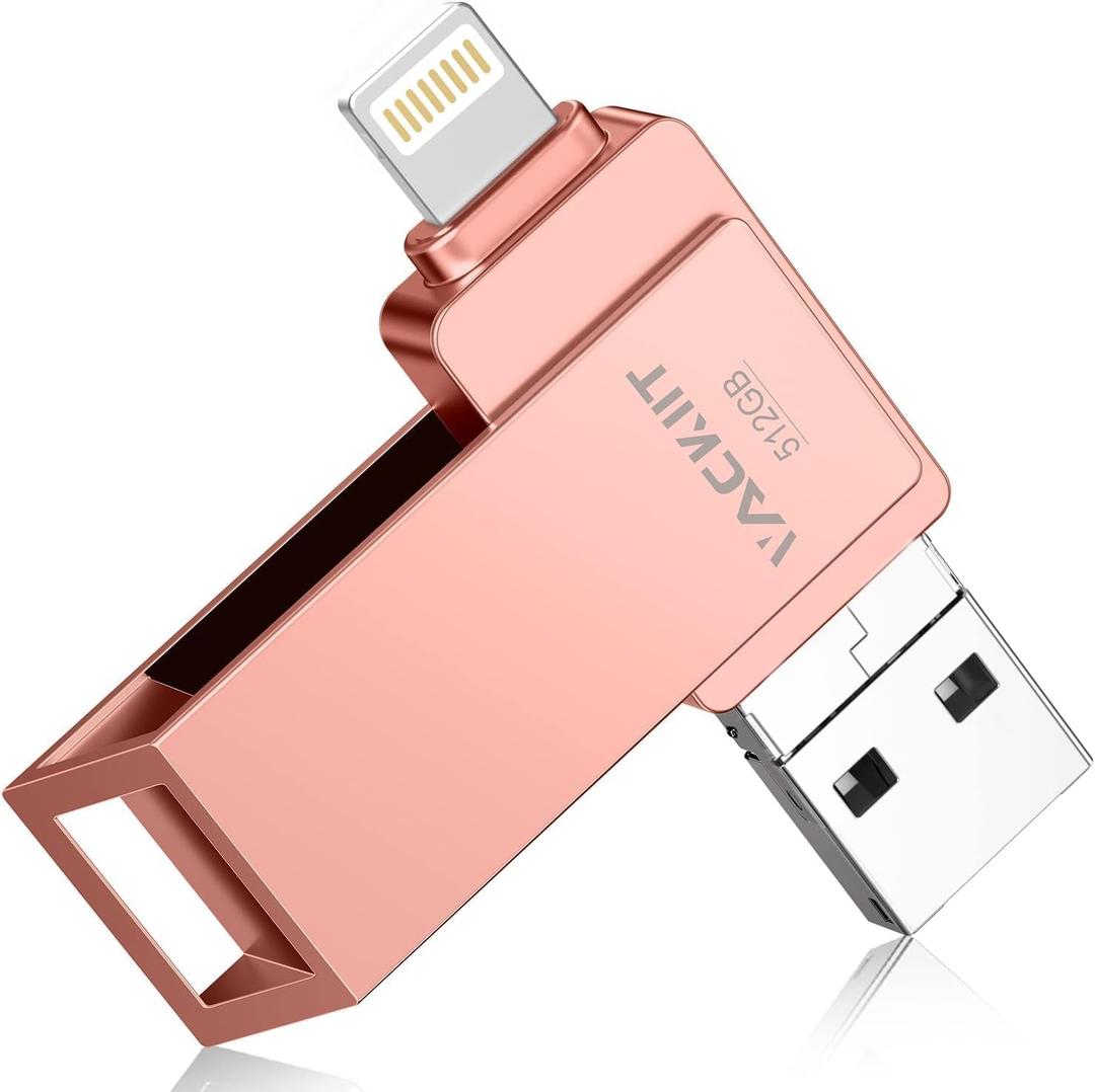 MFi Certified 512GB Flash Drives 3.0 High Speed 3ni1 USB Stick External Stora