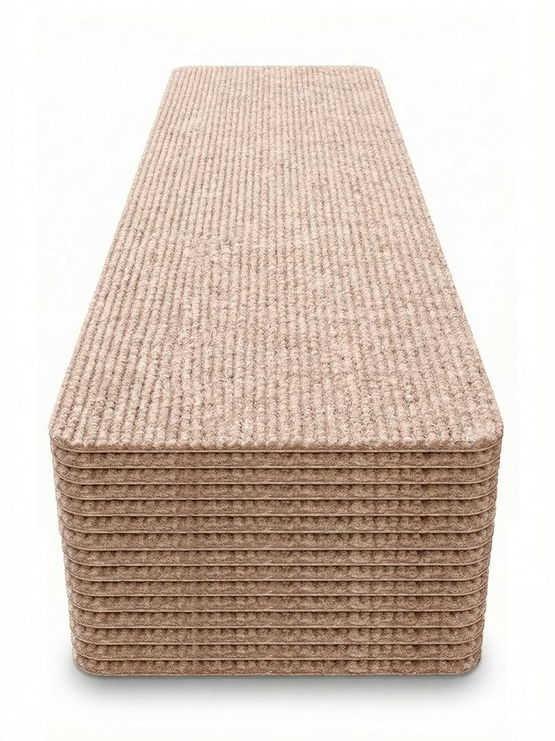 8x30 Carpet Stair Treads Pack of 15 with Stickers for Easy Peeling - Self-Adhesive Peel and Stick Carpet for Stairs - Works with Most Subfloor Types - Beige Stair Treads