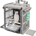 Bird Carrier Travel Cage, Cockatoo Carrier, Parrot Travel Backpack with Unbreakable Stainless Steel Mesh, Perch, Water Bottle and Food Bowl, X-Large Grey
