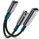 USB C to 3.5mm Headphone and Charger Adapter, 2-in-1 Type C to Aux Jack Audio Cable, PD 60W Fast Charging Dongle Splitter Cord for iPhone 17/16/15 Pro Max,Samsung S25/S24/S23,iPad Pro,Pixel (2 Port-Separate, Grey)