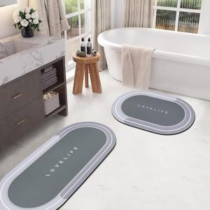 Rubber Bath mats Quick-Drying Non-Slip Bathroom mat Super Absorbent Bath mat Instant Dry Bath mat, Bathroom Rug in Front of The Kitchen Sink, Shower Room, Bathtub, Oval(Grey+16.9x26.7in+16.9x35.4in)