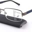 Missfive Men Premium Multifocus Reading Glasses Blue Light Blocking, Progressive Metal Frame With No Broken Spring Hinge Multifocal Readers Computer Eyewear,Workspace For Near Range 2.25x