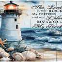 Nautical Lighthouse Bath Mat Summer Beach Coastal Ocean Starfish Seashell Bible Verse Vintage Seascape Microfiber Memory Foam Bathroom Rug Doormat Kitchen Toilet Floor Rug,17.8x29.5 Inch