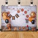 Basketball Theme Photography Backdrop Baby Boy 1st Birthday Cake Break Portrait Background Basketball Balloons Decoration Baby Shower Banner Basketball Backdrop 1st Birthday Photo Booth Props,7x5ft