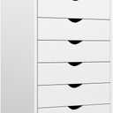 OLIXIS 7 Drawer File Cabinet on Wheels, Printer Stand | Fits Under Desks, Wood Storage Organization Holds Printer, Office Supplies, Not For Hanging Files, For Home Office Use White