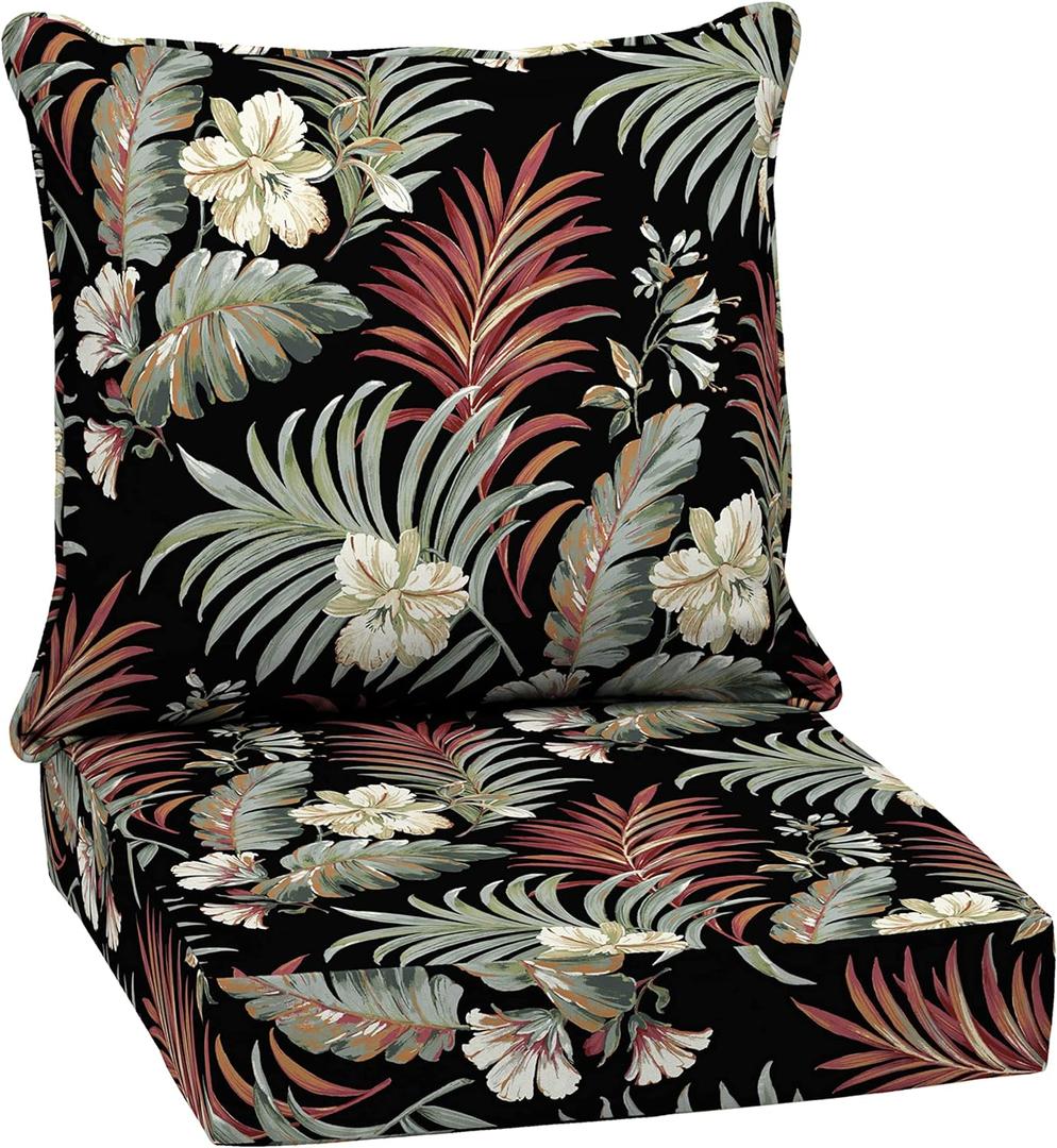 Arden Outdoor Deep Seat Cushion Set, 24 in x 24 in, Weather-Proof, Rain-Proof, Fade Resistant Patio Cushion for Chair, Sofa, and Couch Simone Black Tropical