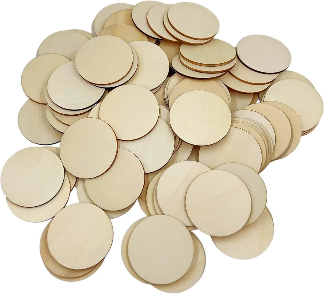 120 Pcs Unfinished Wood Circle Coins, 2 Inch Natural Wood Slices, Disc Blank Natural Ornaments for Decoration DIY Craft Art Supplies (Round 2 x 2 x 0.12 inches)