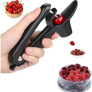 4 x Cherry Pitter, Heavy,Duty Stainless Steel Cherries Pitting Tool, Portable Cherries Corer Stoner Seed Tool with Lock Design, Fruit Pit Remover for Cherry Jam (Black)