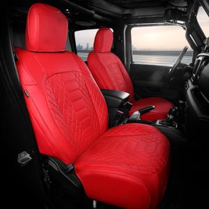 FREESOO Seat Covers for Jeep Wrangler 4 Door JL 2018 2019 2020 2021 2022 2023 2024 2025 2026 1:1 Custom Seat Covers with Rear Cup Holder - RED