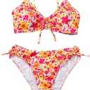 BEAUDRM Girl's 2 Piece Bikini Set Floral Swimsuit Ruched Triangle Bikini High Waisted Bathing Suit Beachwear 12 Y