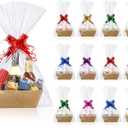 50 Pcs Empty Gift Basket Set 12 Pcs Basket for Gifts Empty Kraft Market Tray with Handles, 18 Bags, and 20 Multicolor Bows for Christmas Wedding Birthday (8 x 6 x 3 Inches)