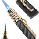 Butane Torch Lighter, Torch Lighters Butane Refillable - Windproof Lighters, Adjustable Big Jet Flame Bright Fire Lighter for Baking (Gold)