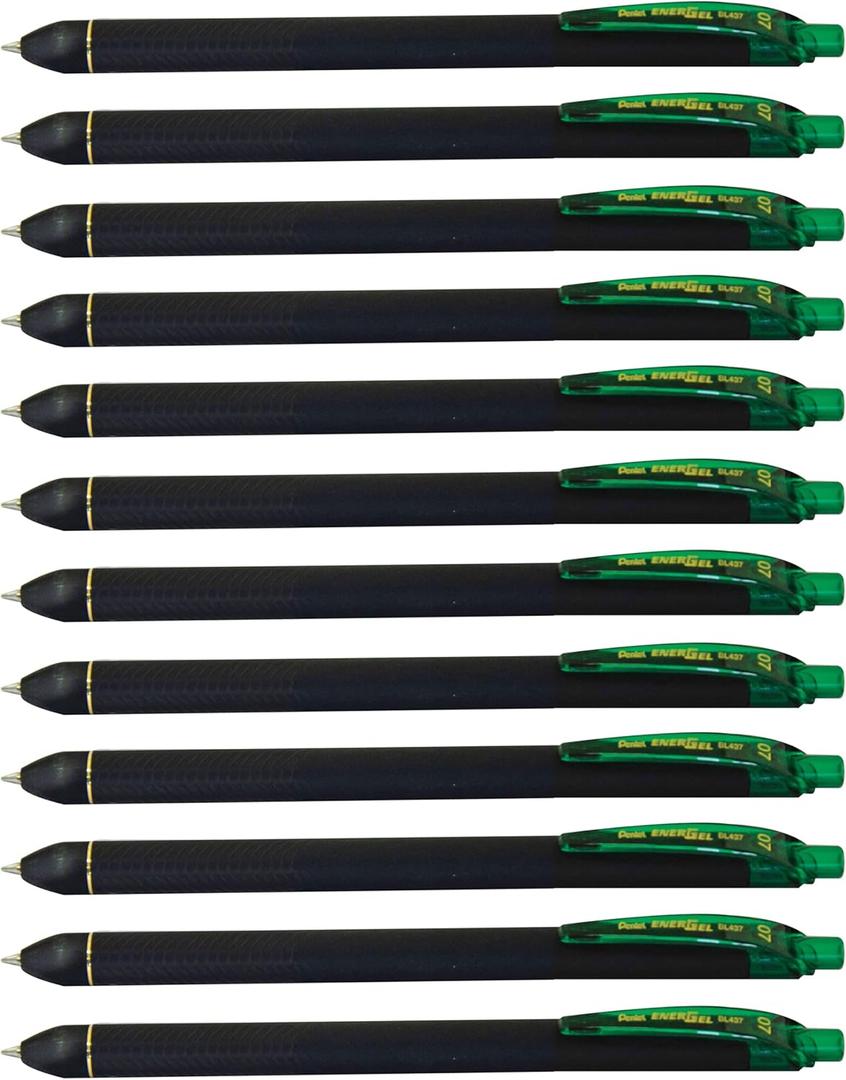 Pentel EnerGel Kuro Liquid Gel Pen, (0.7mm) Medium line, Green Ink, 12 Pack (BL437R1-D)