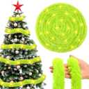 Jansun 33 FT Christmas Lime Green Garland, LED Lighted Faux Fur Ribbon Fabric Trim Xmas Tree Winding Garland Soft Artificial Furry Strip for Christmas Tree Hanging Decoration Holiday Outdoor Decor