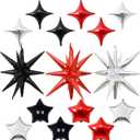 2 x Star Balloons, 22in Red Black and Silver Star Balloons Foil 10in 4-Pointed & Pentagram Balloon for Graduation New Year Wedding Birthday Party Decorations