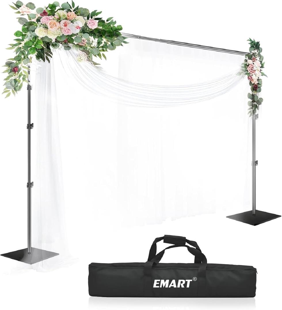 EMART Backdrop Stand, 8.5ft Height 10ft Width Adjustable Photography Background Support Poles with Heavy Duty Flat Base, Photo Metal Steel Pipe and Drape Frame Kit for Parties Birthday Wedding - Black