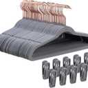 Tonswachic 50-Pack 14 Inch Children's Closet Hangers with 10 Clips - Soft Velvet Non-Slip Hangers for Kids & Teen Clothes (Grey)