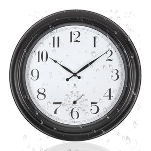 Atomic Outdoor Wall Clock 18 Inch Sealed Outdoor Waterproof Clock with Temperature, Auto-Set Time, Easy to Read - Large Patio, Pool Clock for Outside, Backyard, Garden