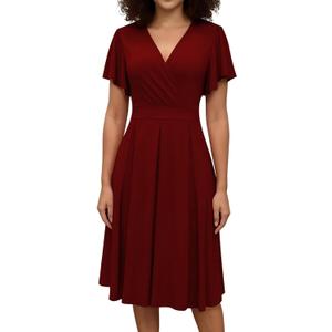 Womens Burgundy Cocktail Prom Dresses 2025 Summer Sexy V Neck Lace Maternity Clothes Formal Wrap Wedding Guest Bridesmaid Midi Dress,Large